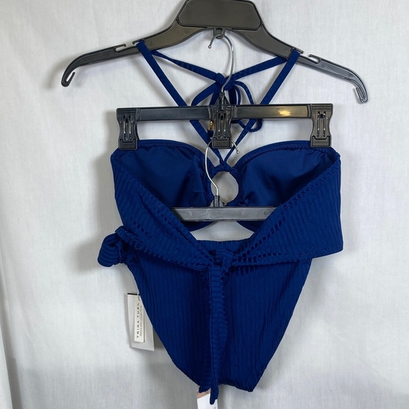 🎄Trina Turk Olympia Ring Ribbed Bandeau Bikini Top & Bottom in Ink Blue Sz 12 - Picture 10 of 13